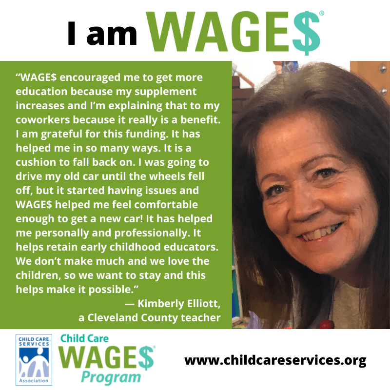 A quote about WAGE$ with picture of recipient Kimberly Elliott